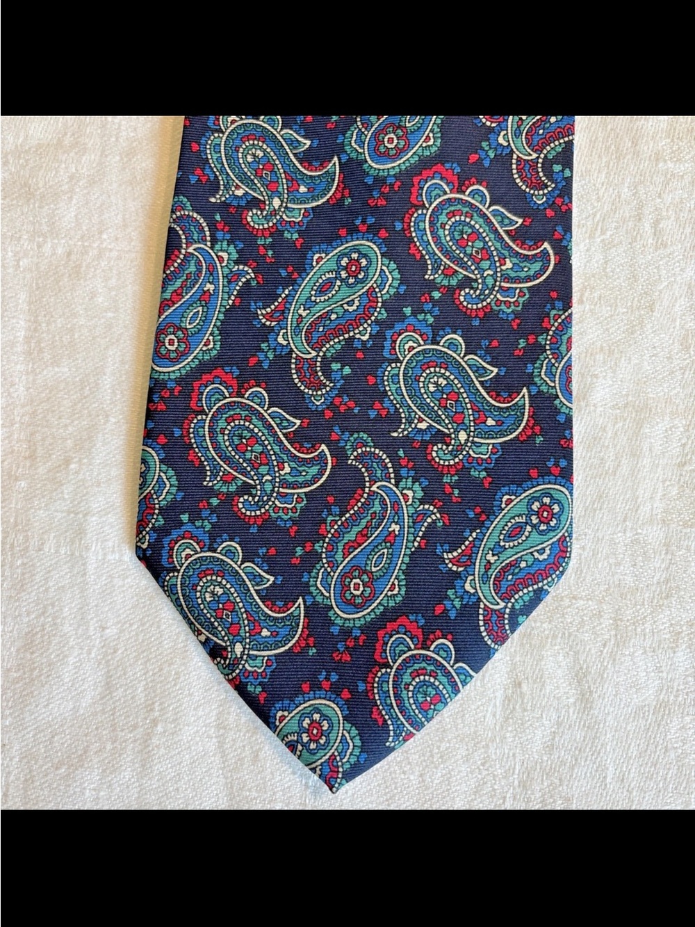 Vintage Leonardo Strelli 100% Silk Navy Paisley Necktie Tie Rack Designer Italy